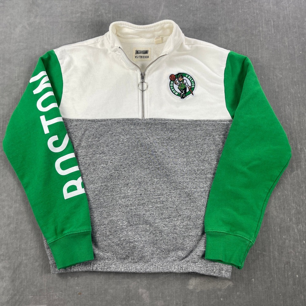Boston Celtics Tailgate Mens XS Green Quarter Zip Colorblock Sweatshirt‎ Logo
